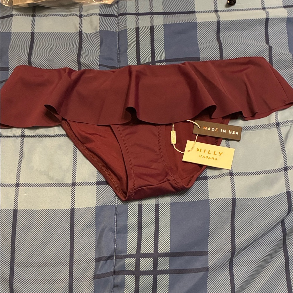 NWT Milly Cabana Sirolo  Plum Ruffled Bikini Bottom size Medium